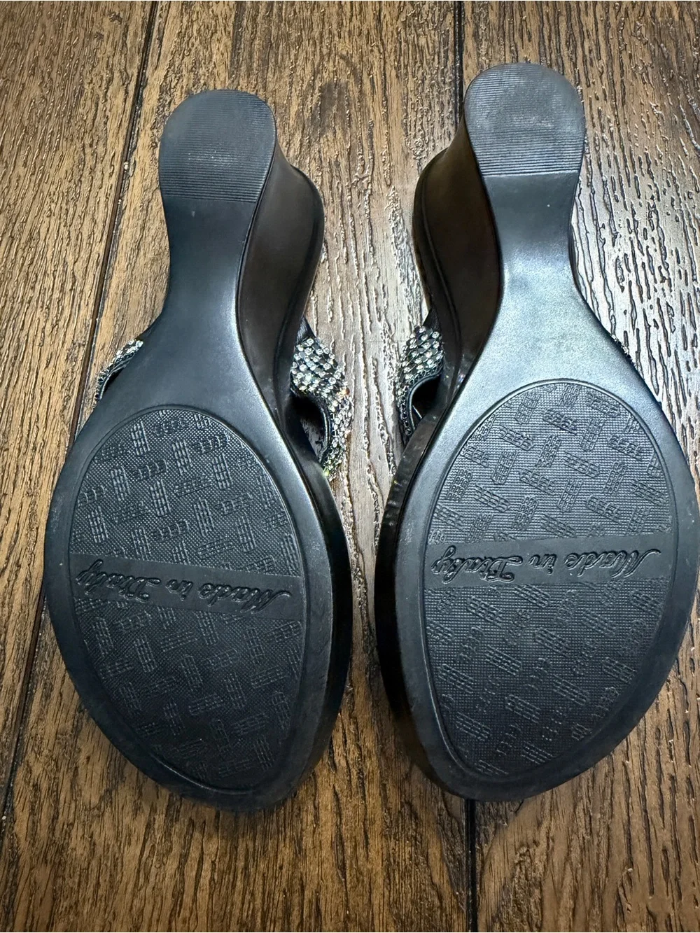 Y2K Italian Shoemakers Wedge Sandals with Rhinestone Bling Straps - 6